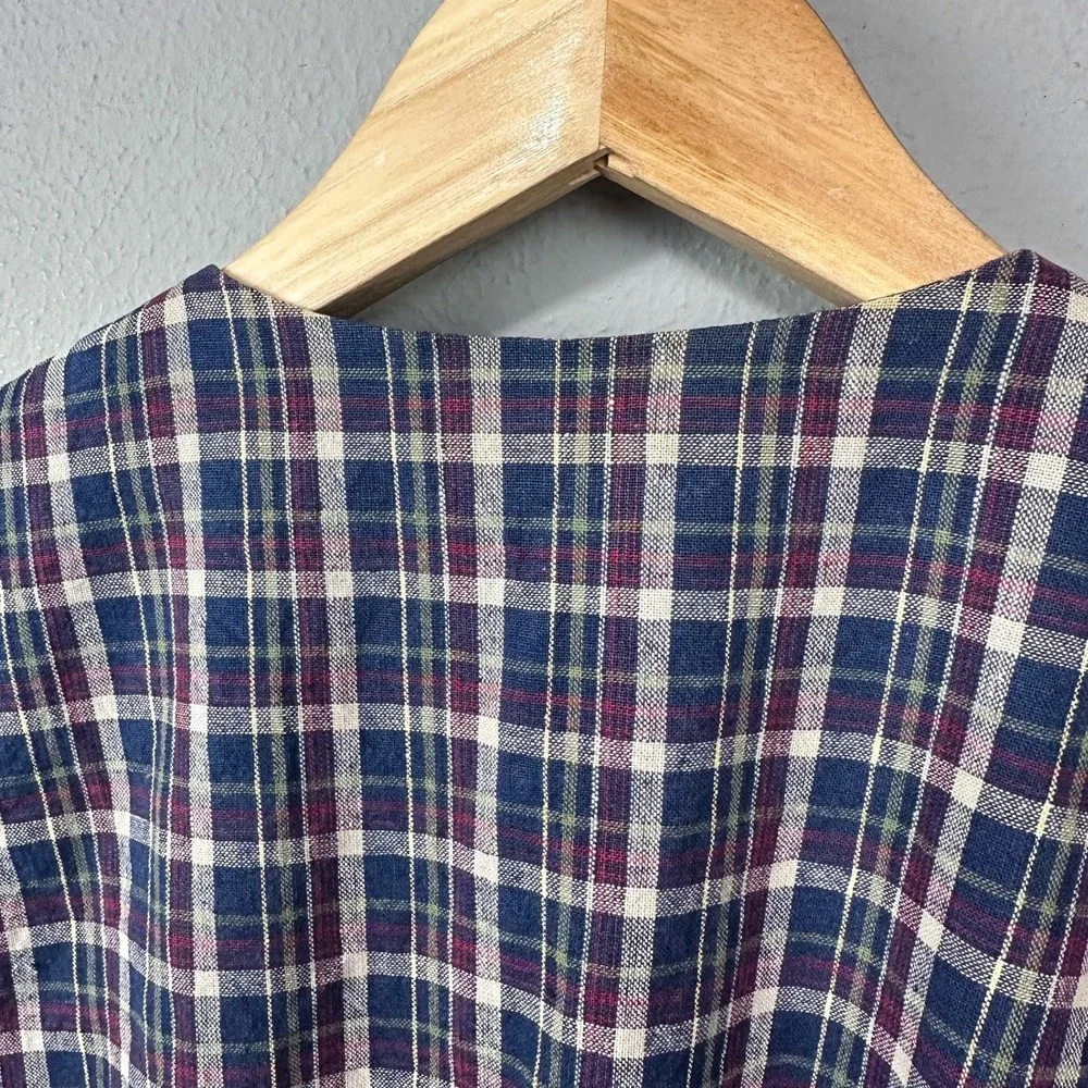 Vintage 90s Milano Design Group Vest Size L Linen Cotton Plaid Grunge‎ Academia
